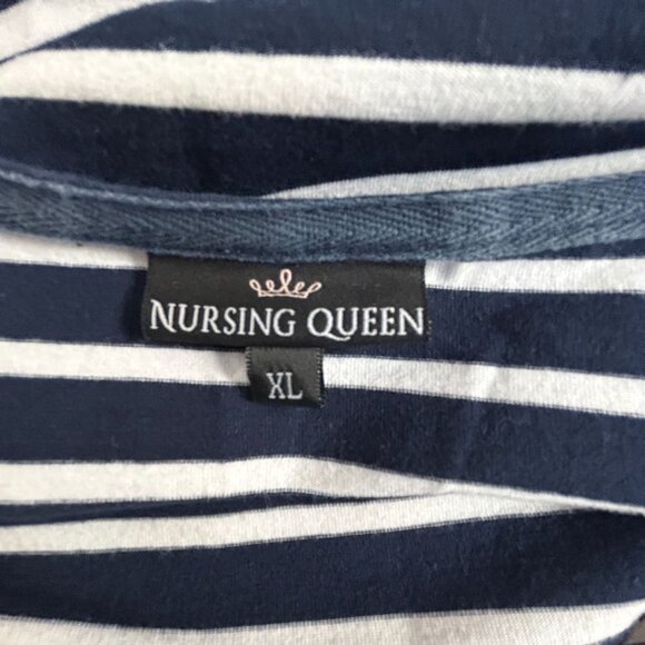 Nursing Queen Womens Navy Striped Nursing Top XL 3/4 Sleeve with Hidden Zipper - Picture 3 of 11